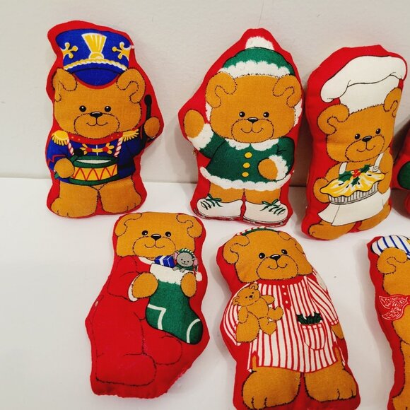 7 TEDDY BEAR Plush Fabric Christmas Holiday Dressed Up Baker Drummer Santa Decor - Picture 2 of 5